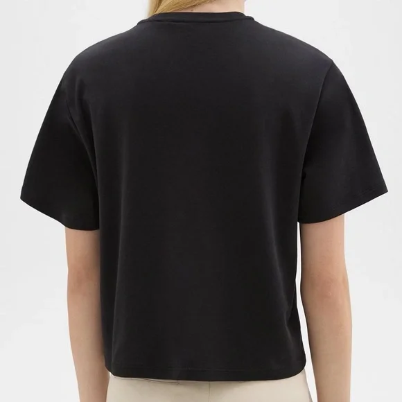 THEORY Women's Cotton Jersey Boxy Cropped T-Shirt, Black, Size S, M, L, XL